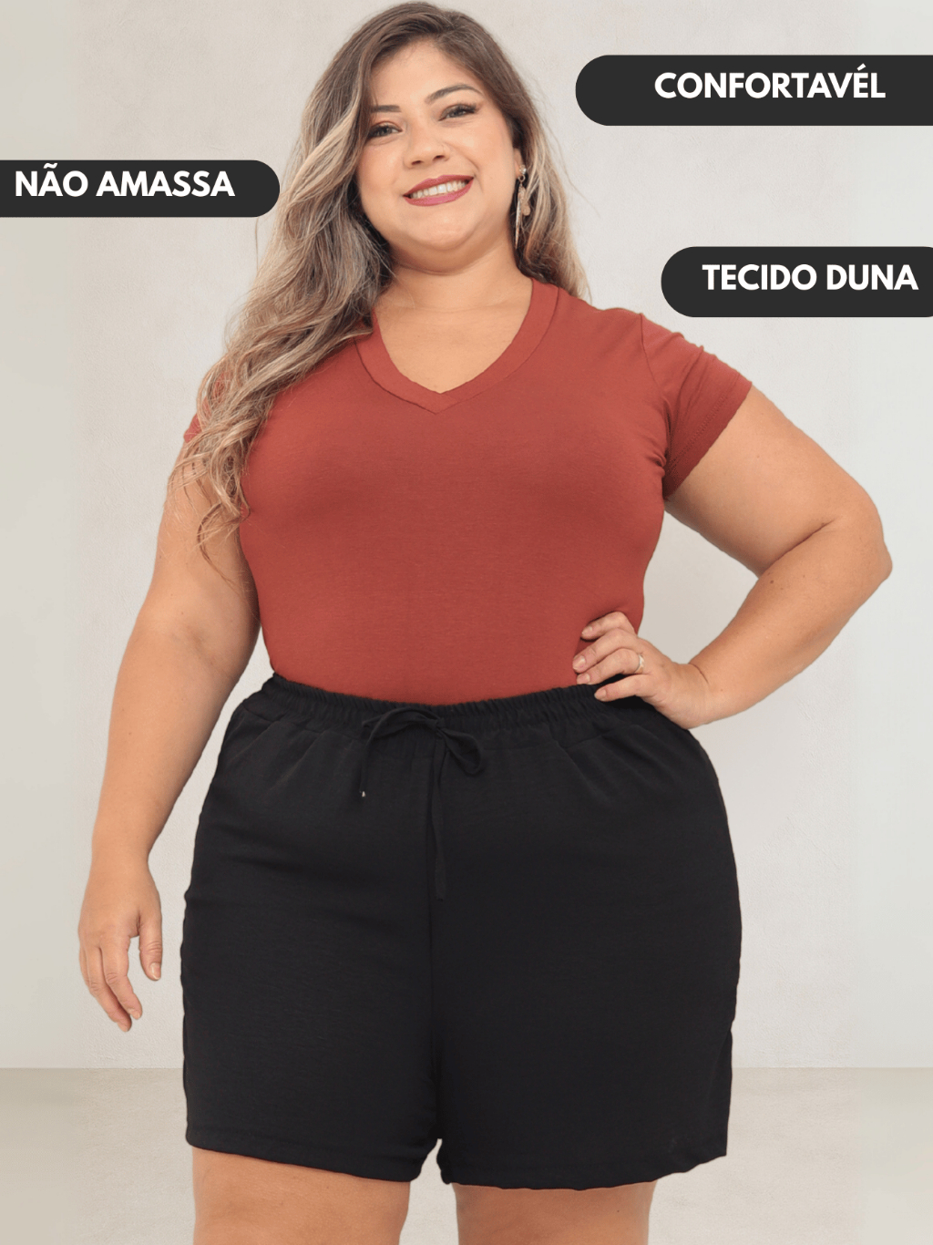 KIT 2 Bermuda Shorts Feminino Duna Confortável Saída Praia Plus Tecido Leve Preto Bege Verde Rosa To