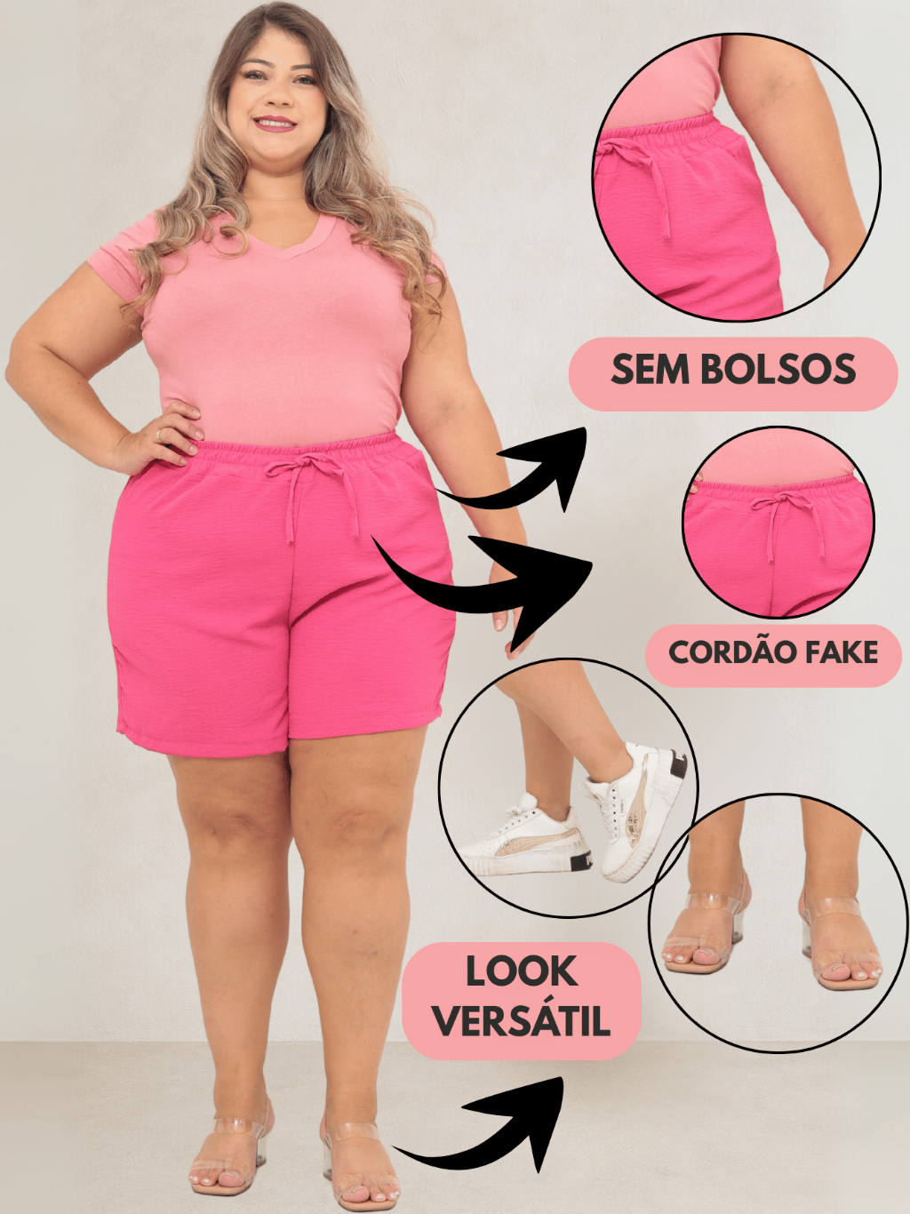 KIT 2 Bermuda Shorts Feminino Duna Confortável Saída Praia Plus Tecido Leve Preto Bege Verde Rosa To