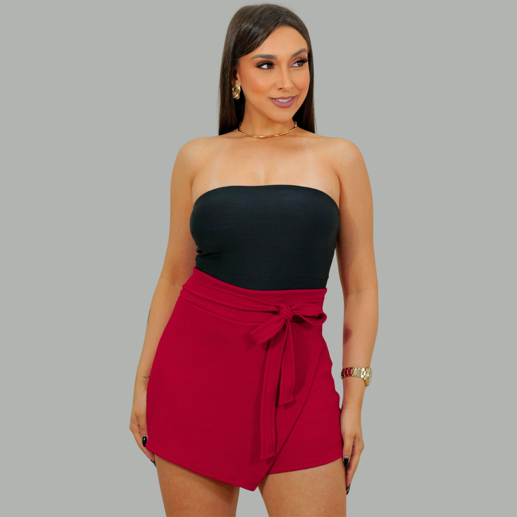SHORT SAIA FEMININO LAÇO FRONTAL DETALHE ASSIMÉTRICO CINTURA ALTA