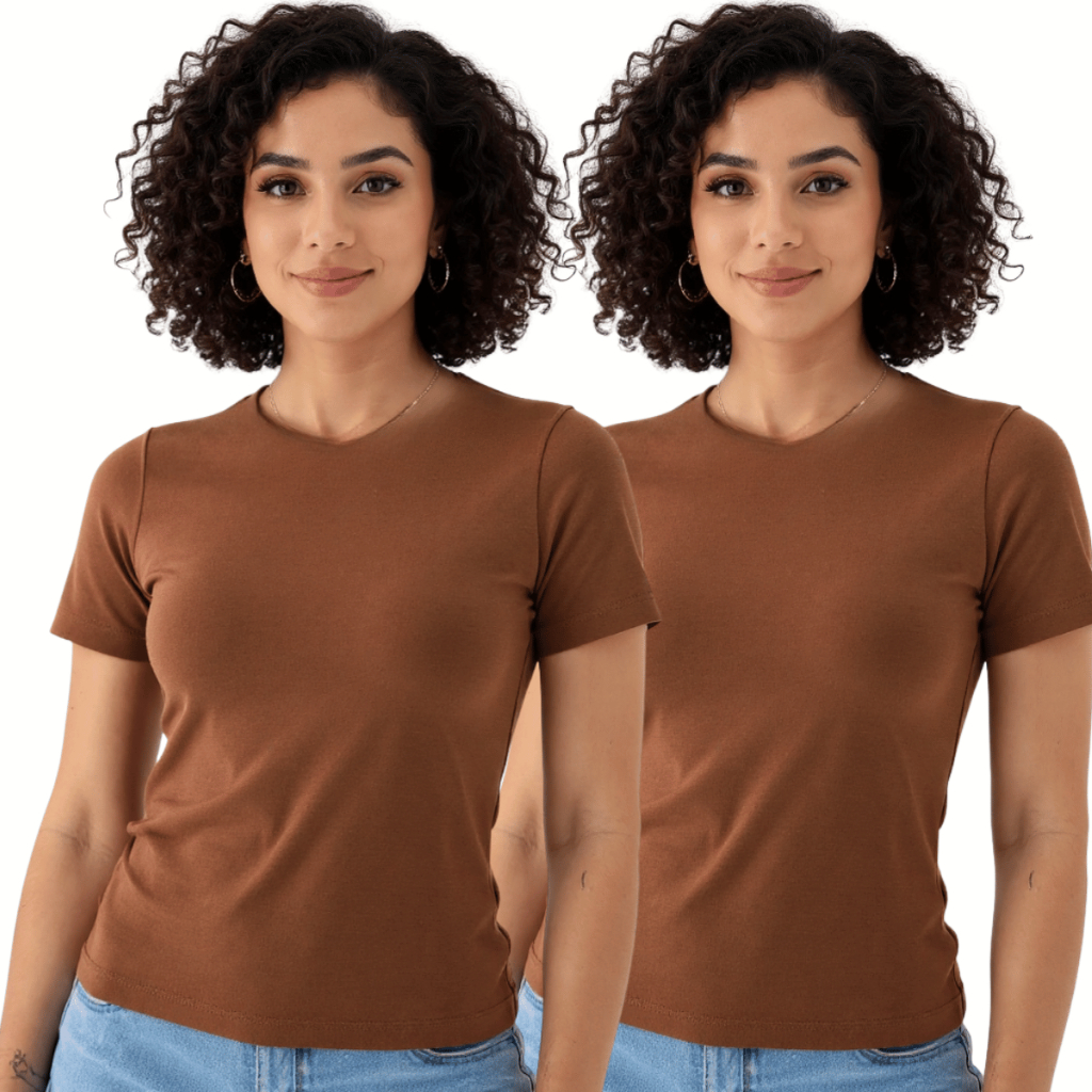 Kit 2 Blusas Femininas Suplex Manga Curta Básica Premium