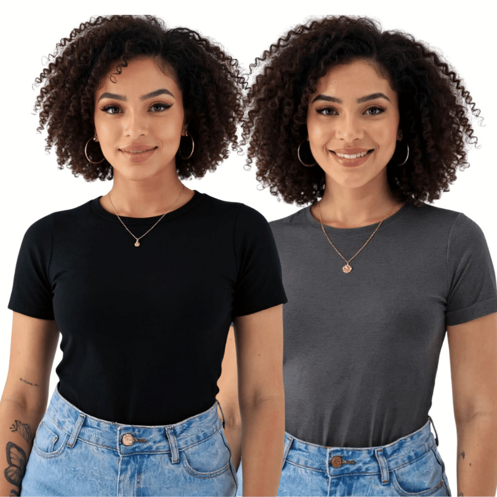 Kit 2 Blusas Femininas Suplex Manga Curta Básica Premium