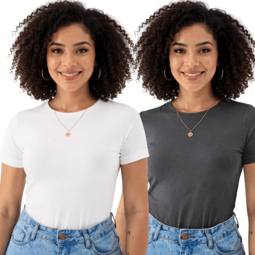 Kit 2 Blusas Femininas Suplex Manga Curta Básica Premium