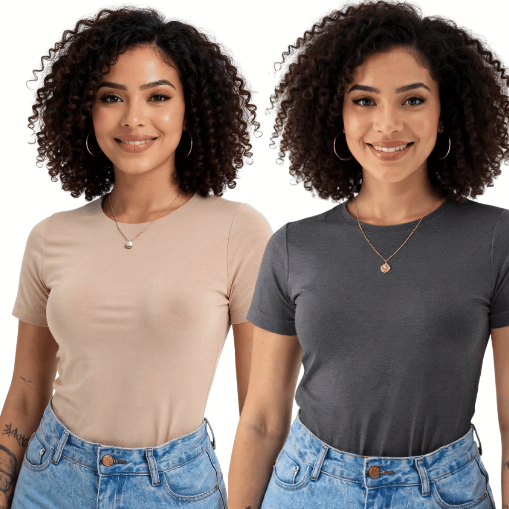 Kit 2 Blusas Femininas Suplex Manga Curta Básica Premium