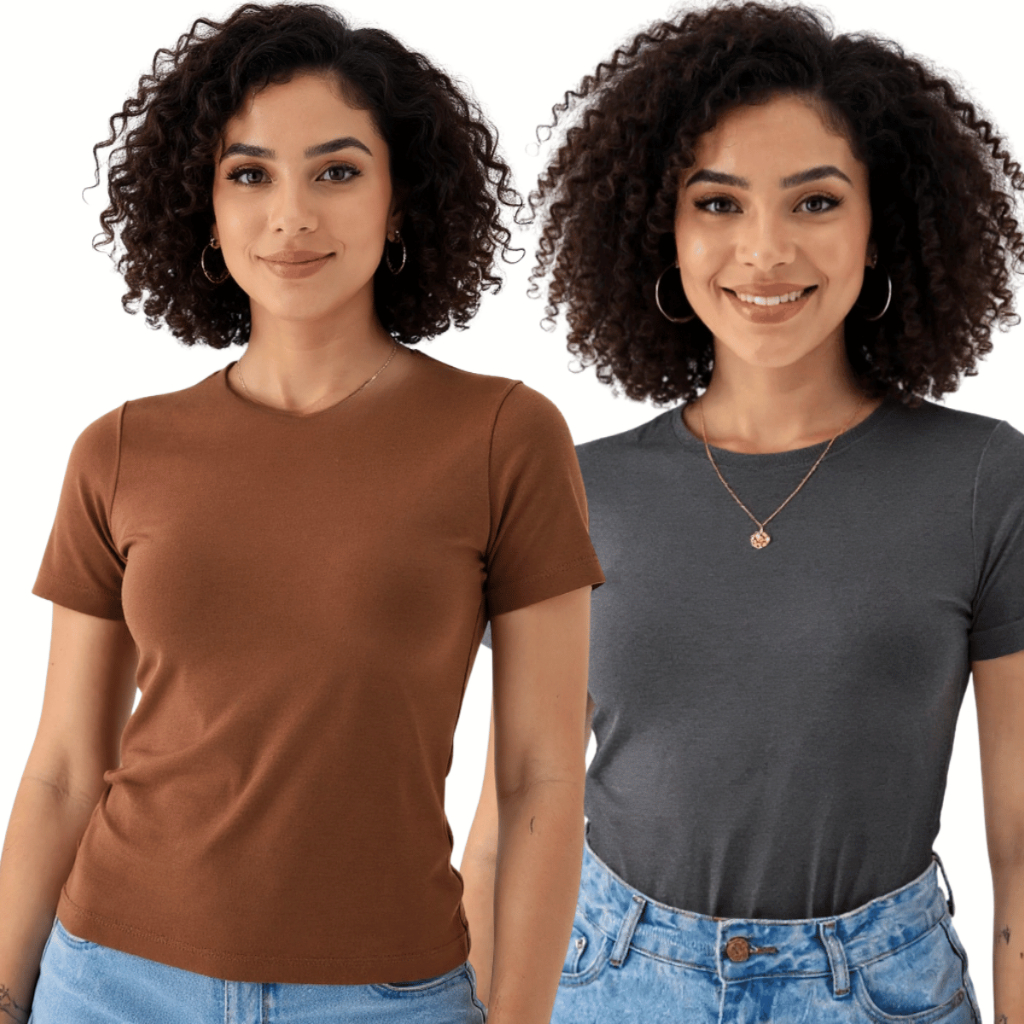 Kit 2 Blusas Femininas Suplex Manga Curta Básica Premium