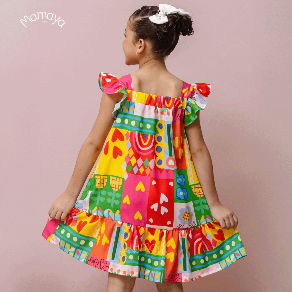 Vestido Infantil Estampado Colorido Bloguerinha Luxo Casual Delicado de 4 a 12 Anos
