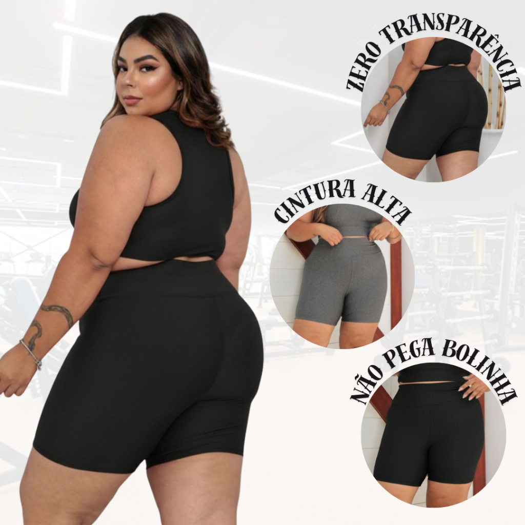 Kit C/ 2 Shorts Legging Feminino Fitness Academia Em Suplex Plus Size Meia Coxa Liso Curve