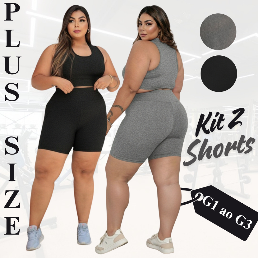 Kit C/ 2 Shorts Legging Feminino Fitness Academia Em Suplex Plus Size Meia Coxa Liso Curve
