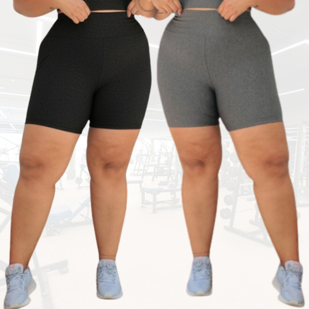 Kit C/ 2 Shorts Legging Feminino Fitness Academia Em Suplex Plus Size Meia Coxa Liso Curve