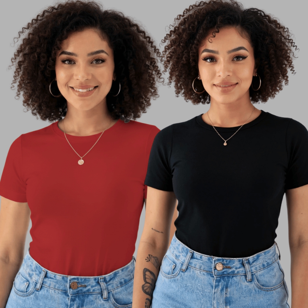 Kit 2 Blusas Femininas Suplex Manga Curta Básica Premium