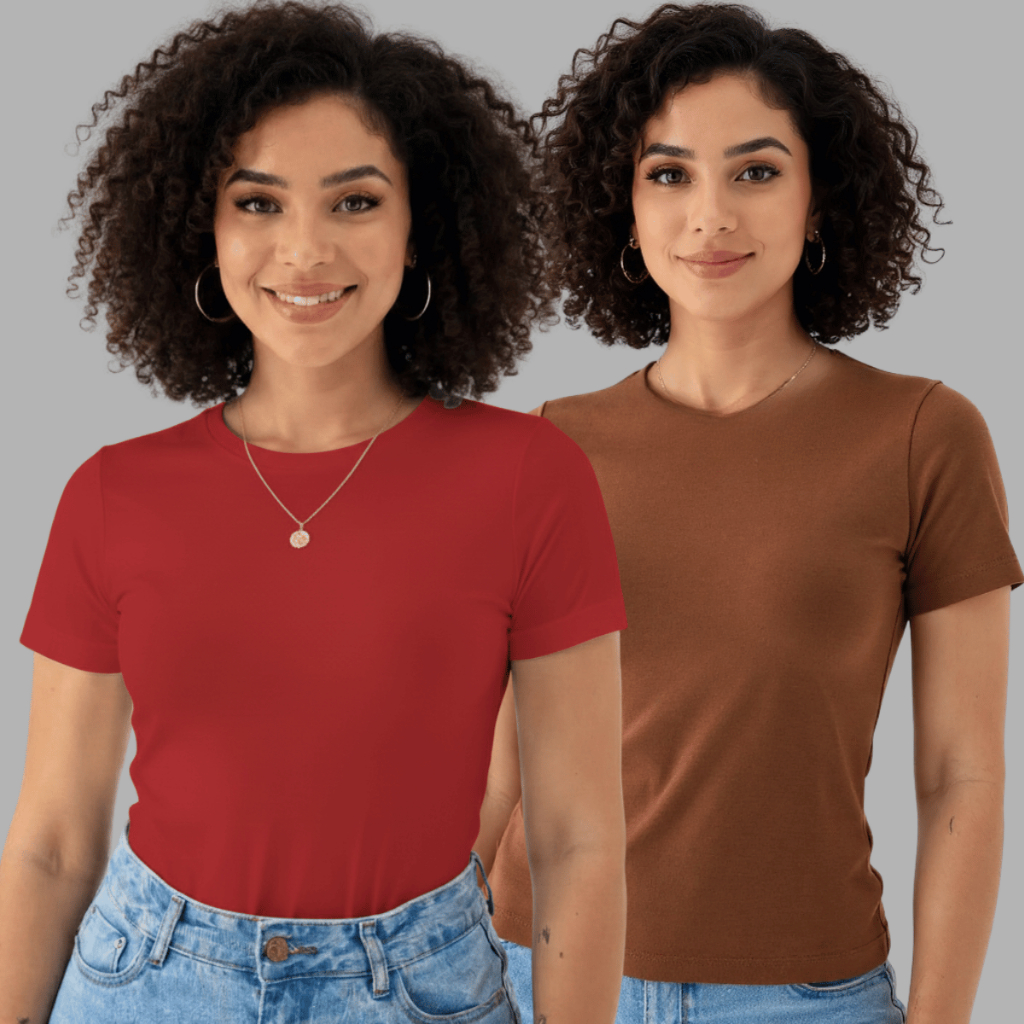 Kit 2 Blusas Femininas Suplex Manga Curta Básica Premium