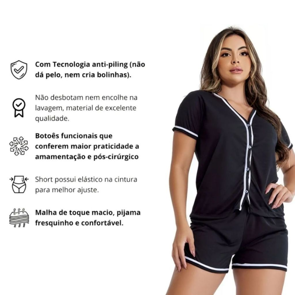 Promoção Pijama Curto Em Malha Blogueirinha Short e Blusa Amamentação