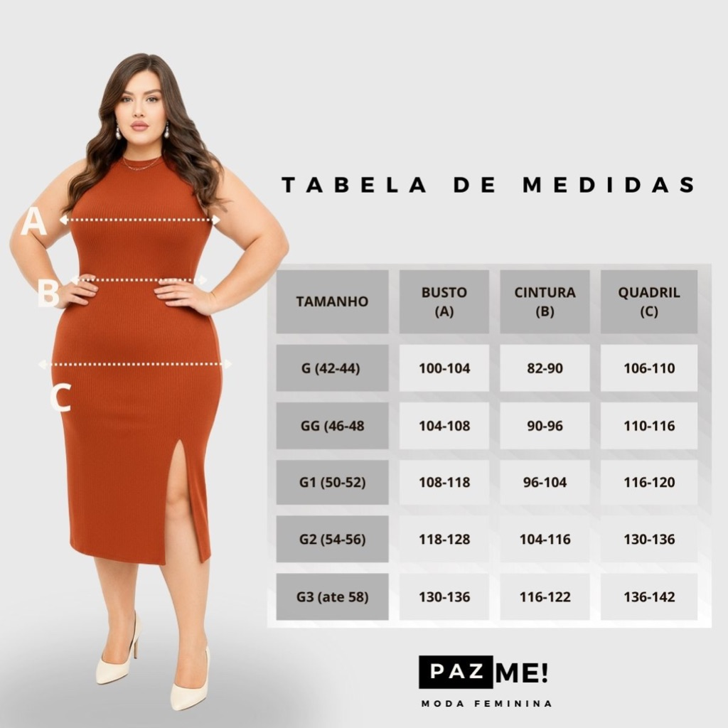 Vestido Midi PAZME Plus Size Regata Larga C/ Fenda Frontal