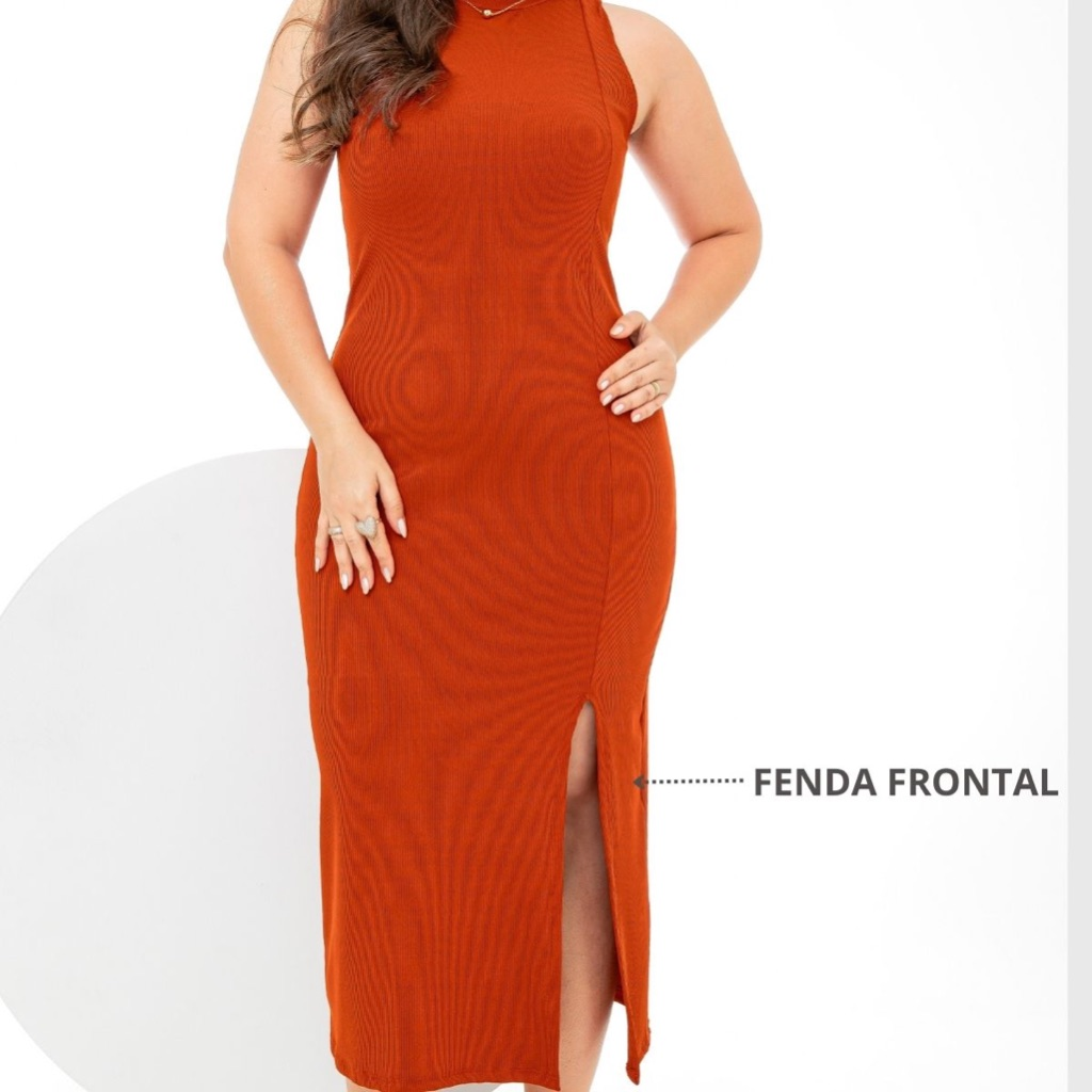Vestido Midi PAZME Plus Size Regata Larga C/ Fenda Frontal