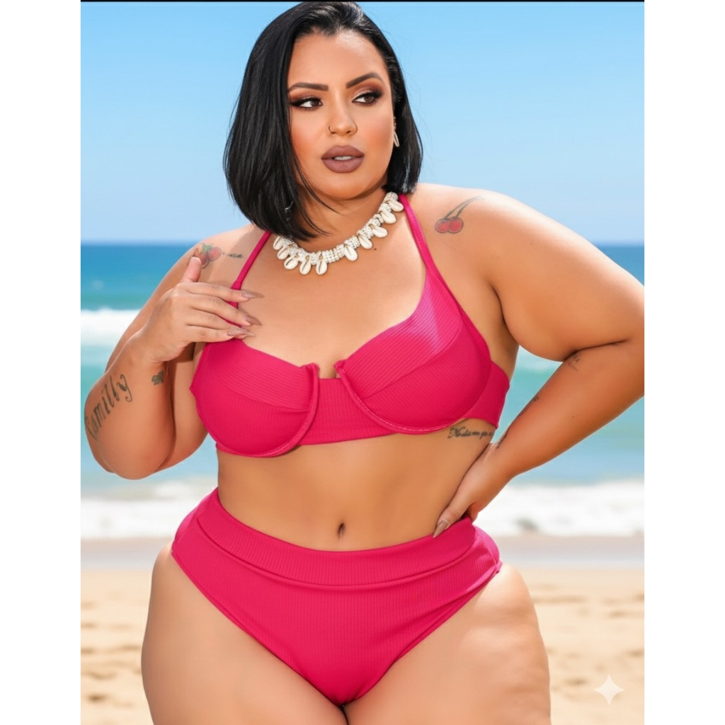 BIQUINI PLUS SIZE HOT PANTS G1 G2 G3 - BIQUINE MEIA TAÇA COM BOJO E ARO DE SUSTENTAÇAO COM CALCINHA CINTURA ALTA 2026