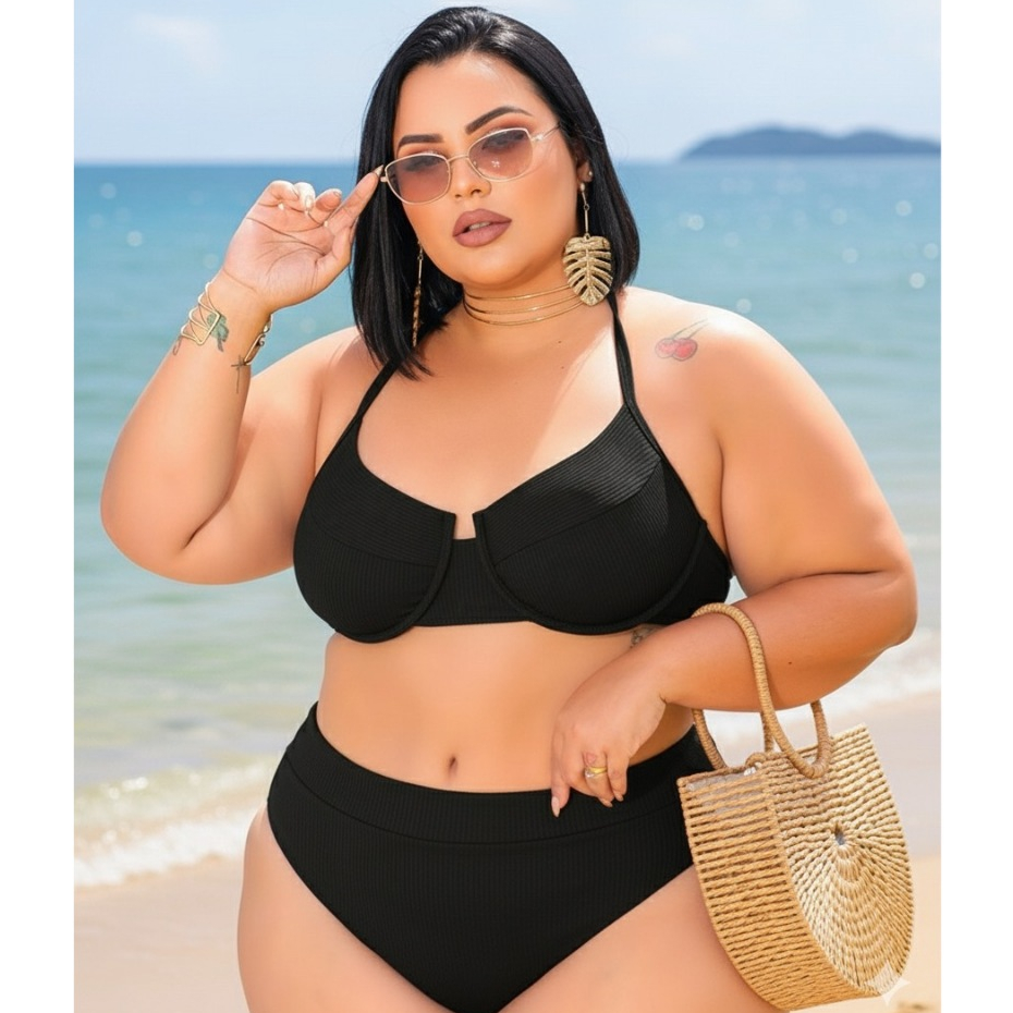 BIQUINI PLUS SIZE HOT PANTS G1 G2 G3 - BIQUINE MEIA TAÇA COM BOJO E ARO DE SUSTENTAÇAO COM CALCINHA CINTURA ALTA 2026
