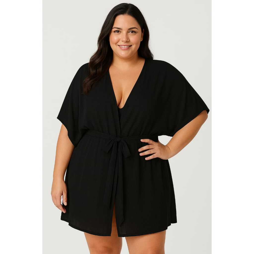 Saida de Praia Plus Size Curta Kimono Moda Feminina Estilo Vestido