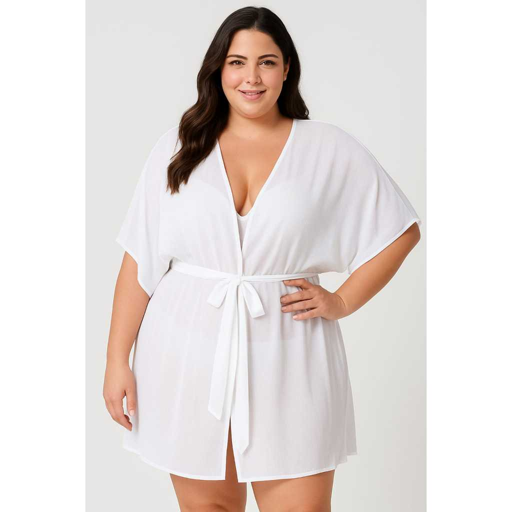 Saida de Praia Plus Size Curta Kimono Moda Feminina Estilo Vestido