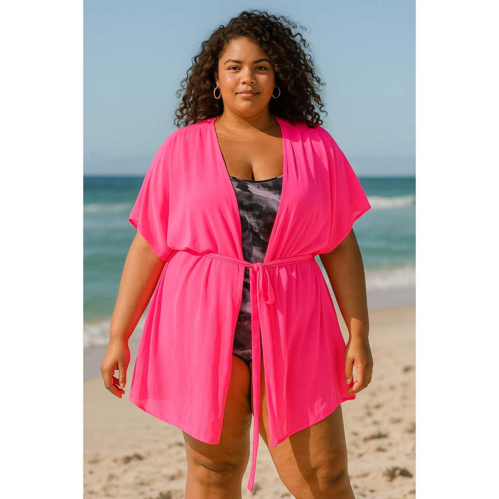 AA Saida de Praia Plus Size Curta Kimono Moda Feminina Estilo Vestido