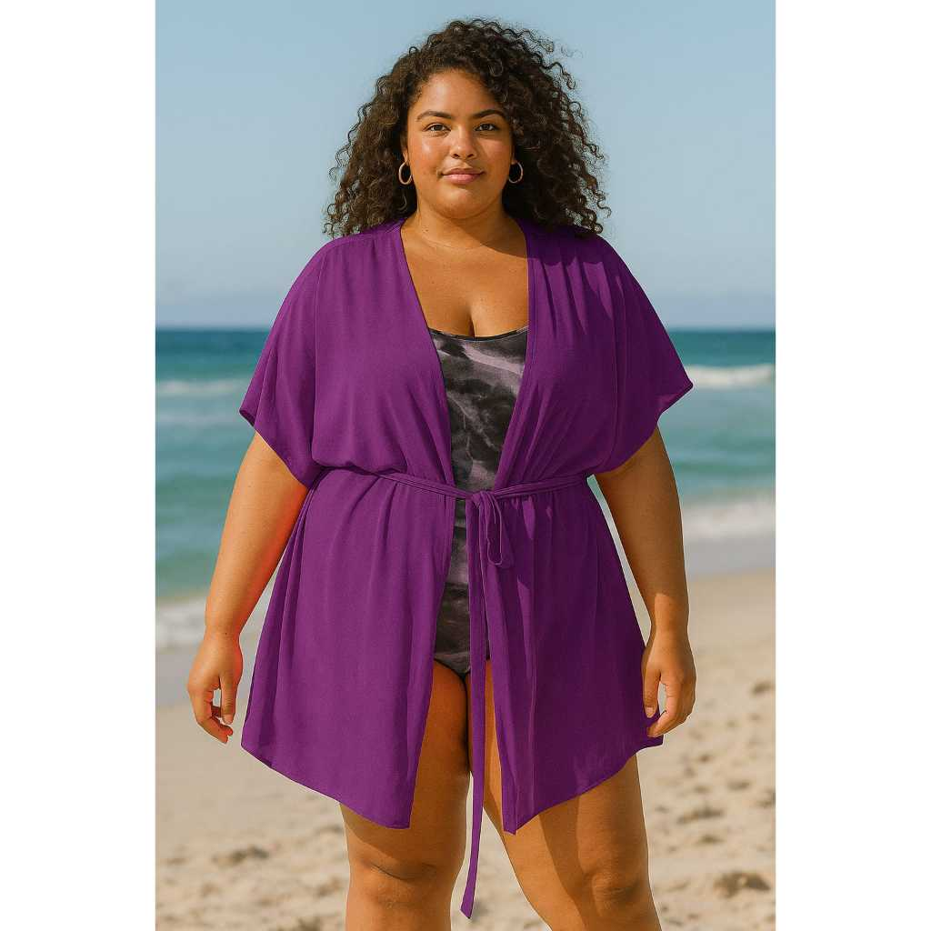 AA Saida de Praia Plus Size Curta Kimono Moda Feminina Estilo Vestido