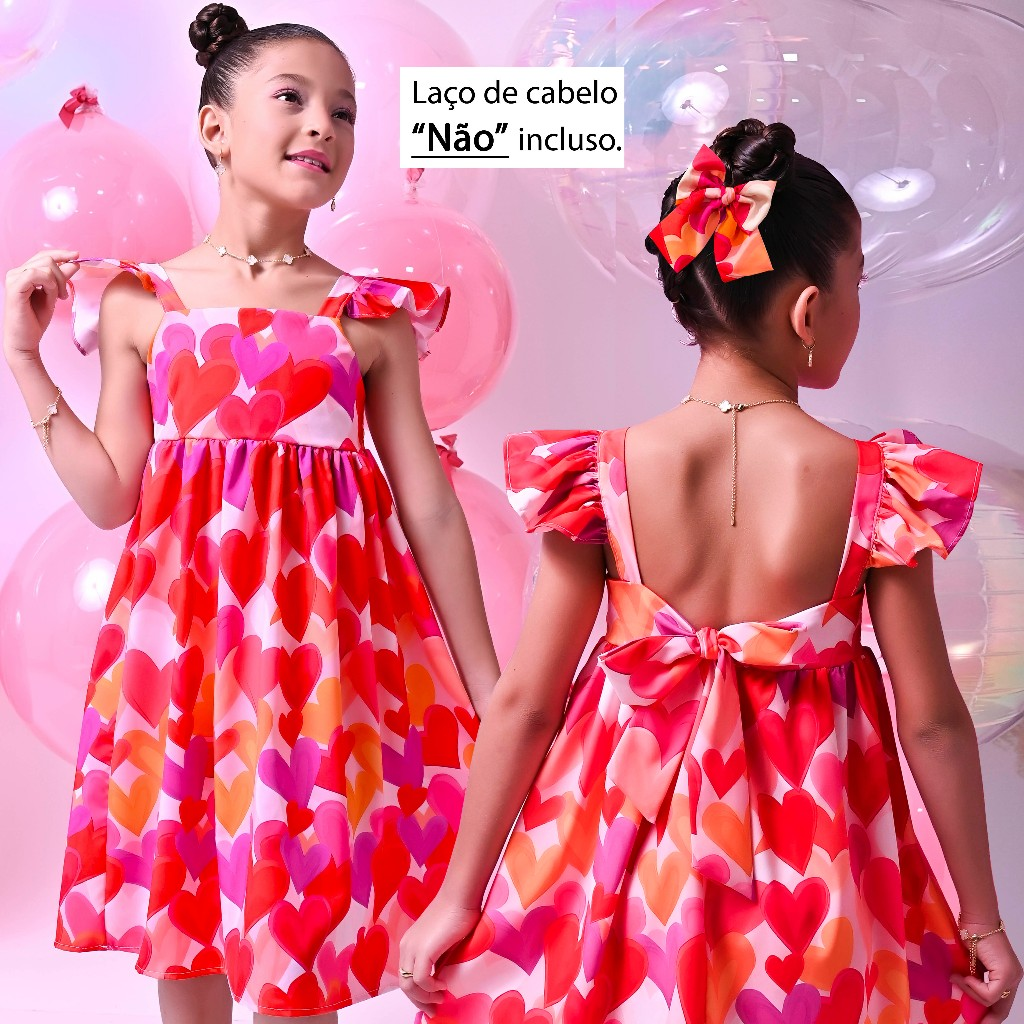 Vestido Infantil Estampado Colorido Bloguerinha Luxo Casual Delicado de 4 a 12 Anos