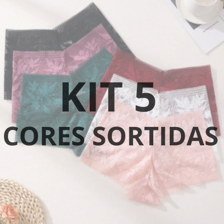 Kit 5 Calcinha Feminina de Renda Sensual Shortinho Caleçon Fio Dental Tanga Lingerie Calesson