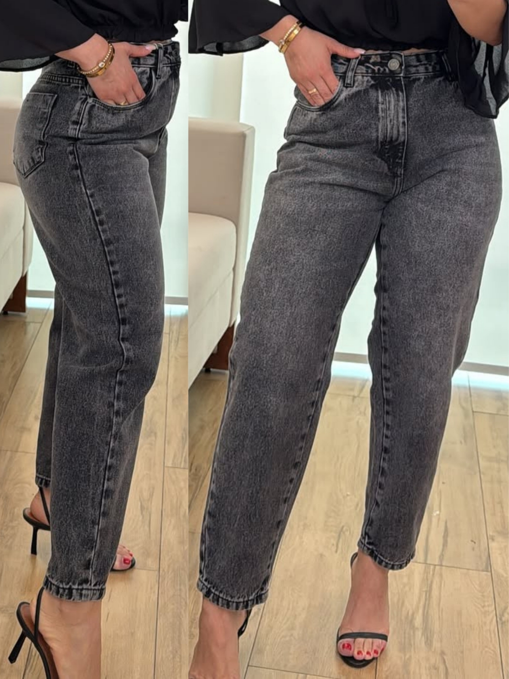 Calça MOM Jeans Feminina Cintura Alta 100% Algodão