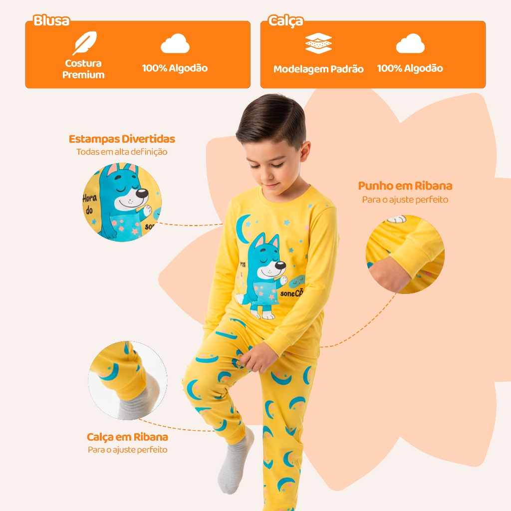 Kit Sortido 4 Peças Pijama Infantil Menino Manga Comprida Tamanho 1 ao 10