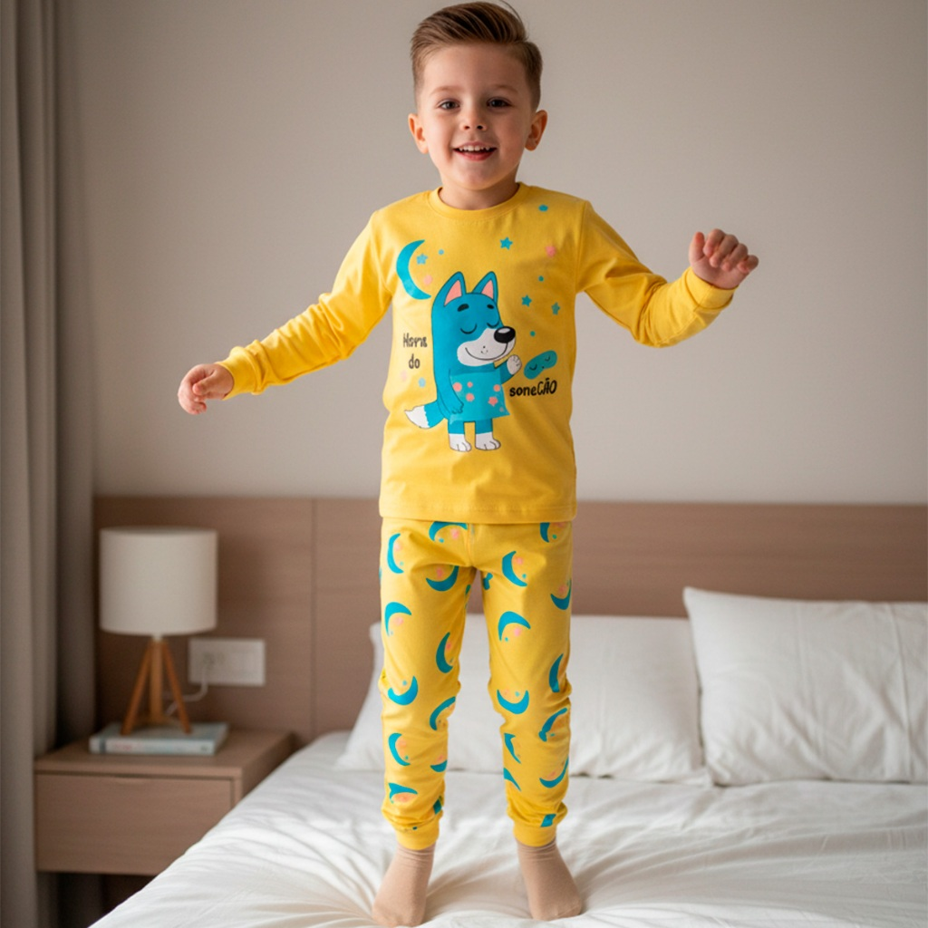 Kit Sortido 4 Peças Pijama Infantil Menino Manga Comprida Tamanho 1 ao 10