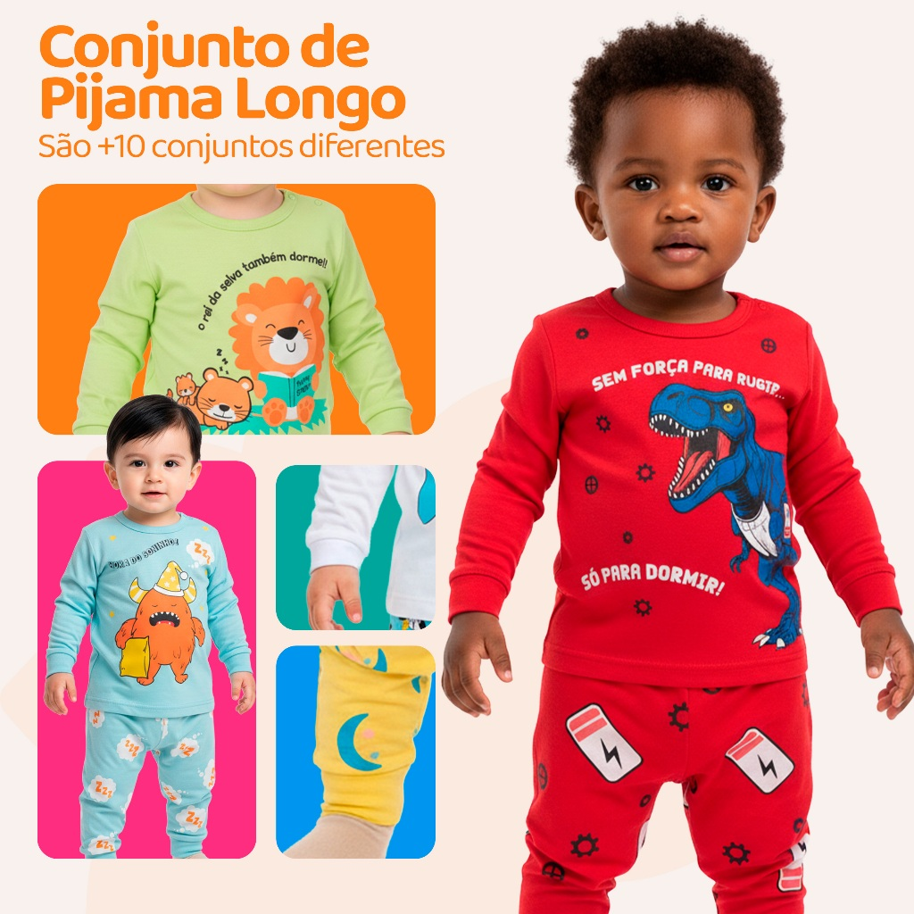 Kit Sortido 4 Peças Pijama Infantil Menino Manga Comprida Tamanho 1 ao 10