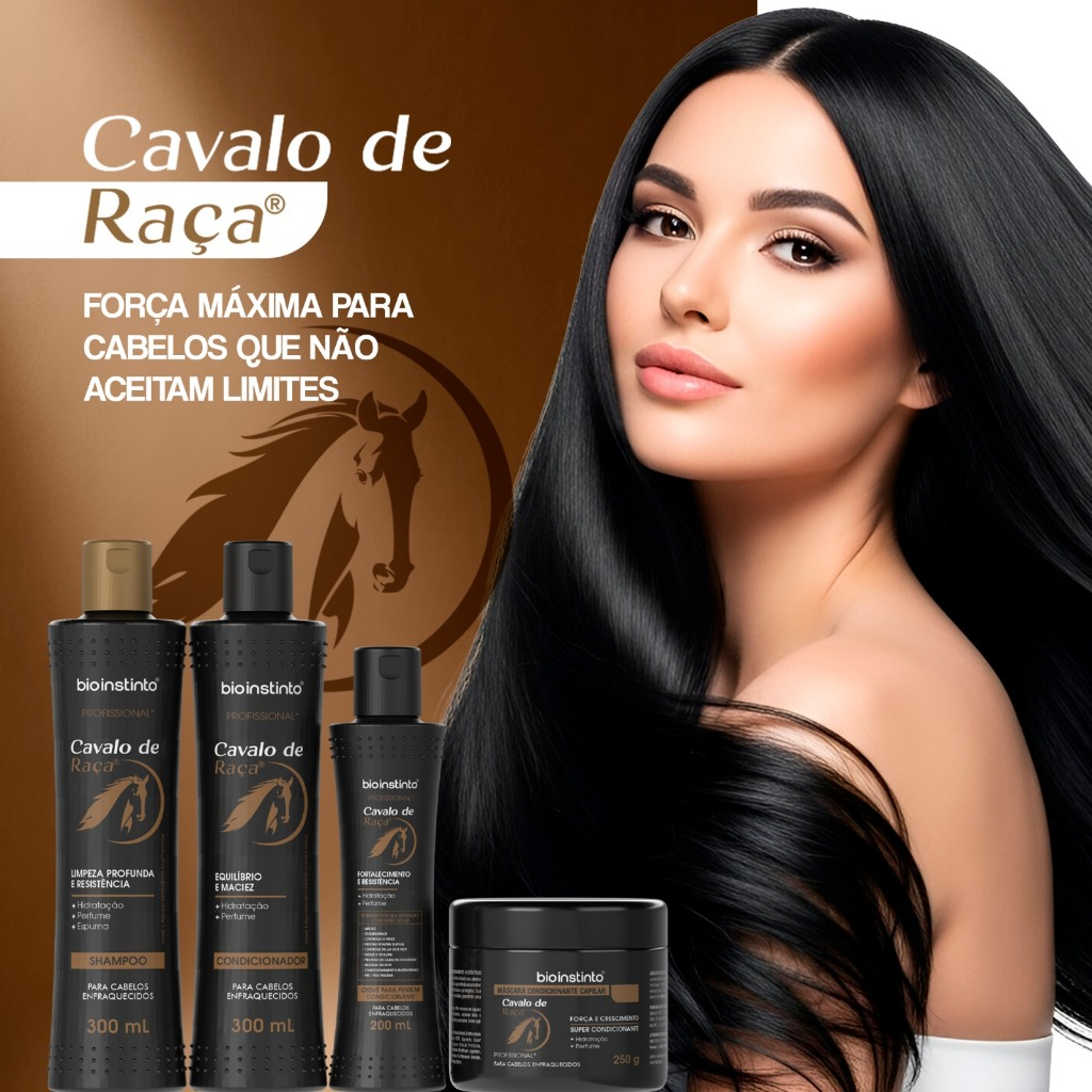 01 KIT CAVALO DE RAÇA 4 Itens Bio Instinto Força Anti Queda e fortalecimento dos fios e crescimento