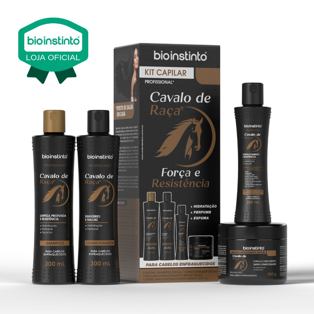 01 KIT CAVALO DE RAÇA 4 Itens Bio Instinto Força Anti Queda e fortalecimento dos fios e crescimento