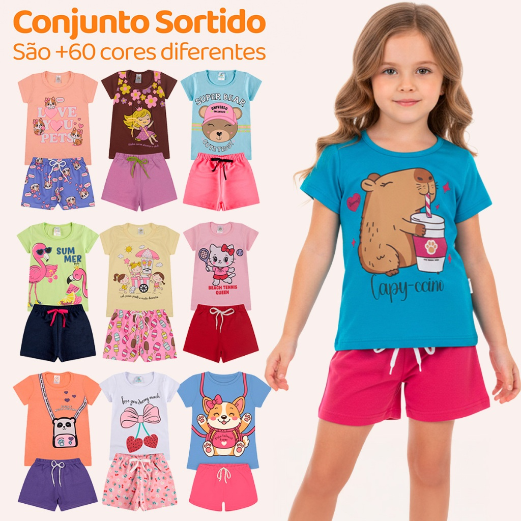 Kit Sortido de 2 ou 10 Peças de Roupas Infantil Menina Kit com Conjuntos de Roupa Infantil Menina Verão Feminino Bebê