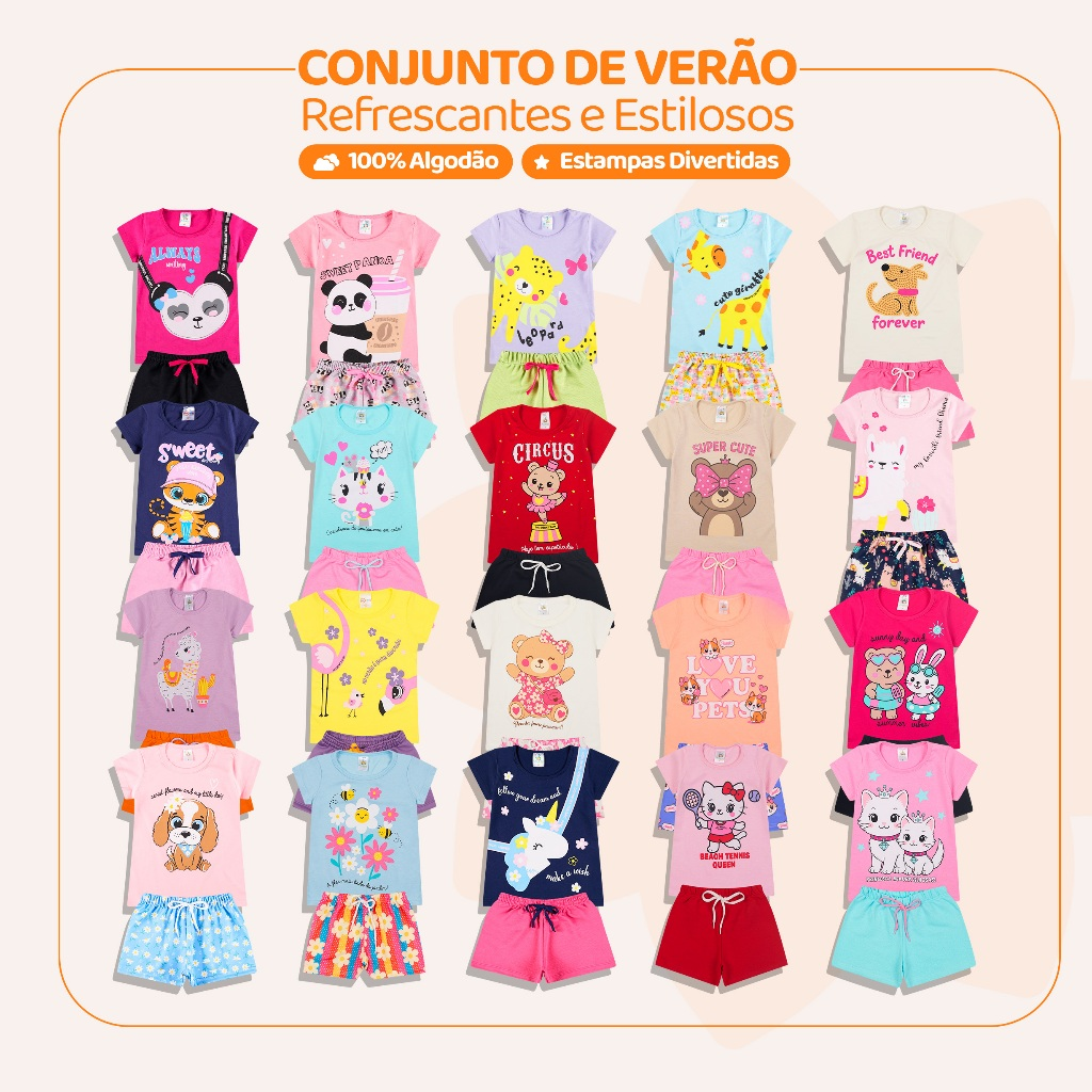 Kit Sortido de 2 ou 10 Peças de Roupas Infantil Menina Kit com Conjuntos de Roupa Infantil Menina Verão Feminino Bebê