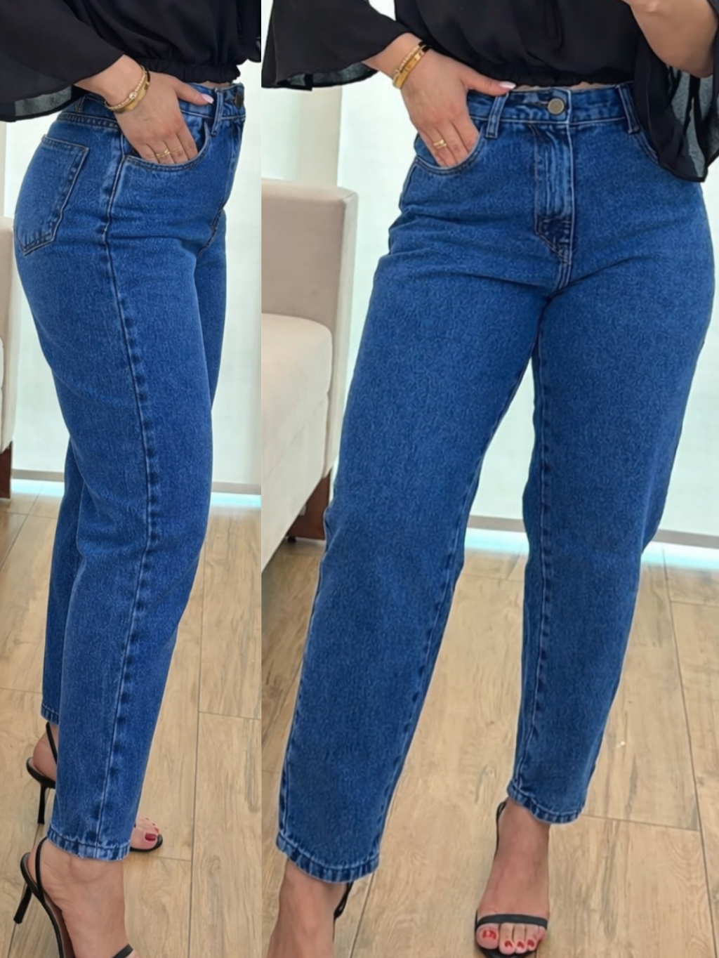 Calça MOM Jeans Feminina Cintura Alta 100% Algodão