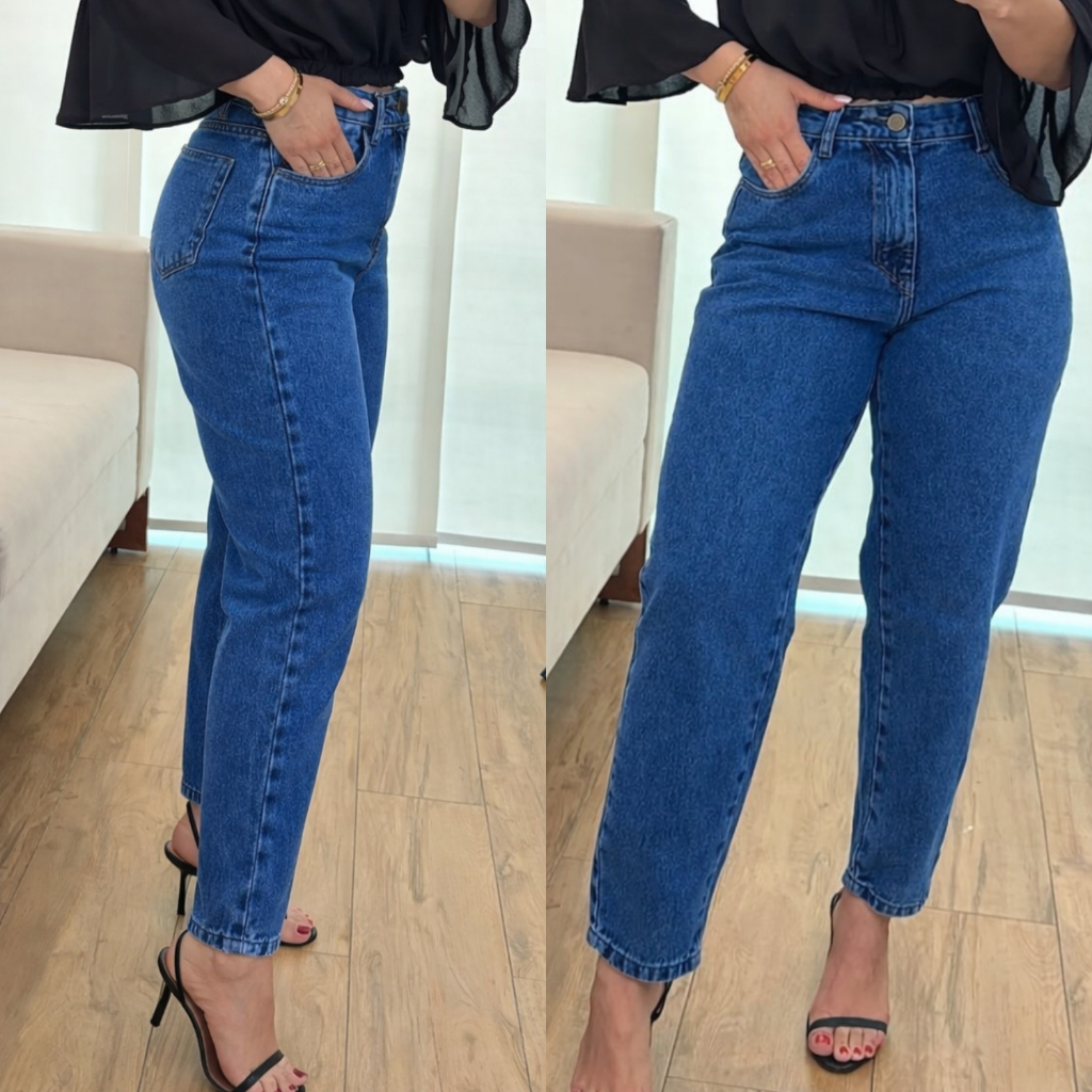Calça MOM Jeans Feminina Cintura Alta 100% Algodão