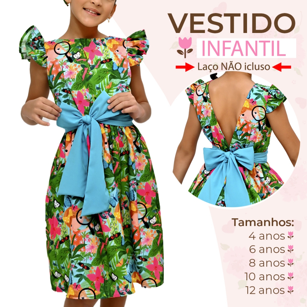 Vestido Infantil Estampado Colorido Bloguerinha Luxo Casual Delicado de 4 a 12 Anos
