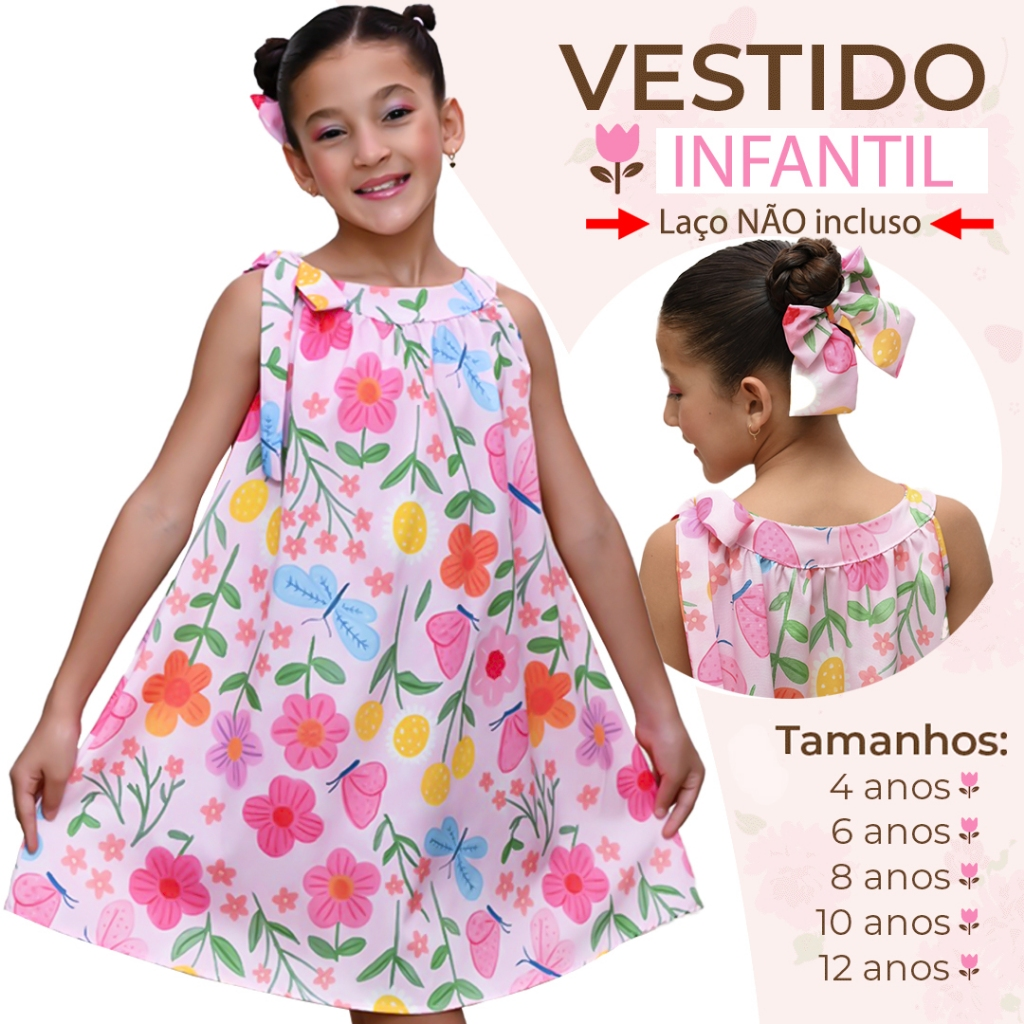 Vestido Infantil Estampado Colorido Bloguerinha Luxo Casual Delicado de 4 a 12 Anos