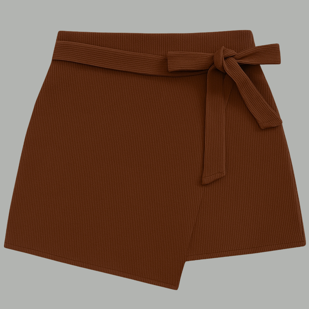 SHORT SAIA FEMININO LAÇO FRONTAL DETALHE ASSIMÉTRICO CINTURA ALTA