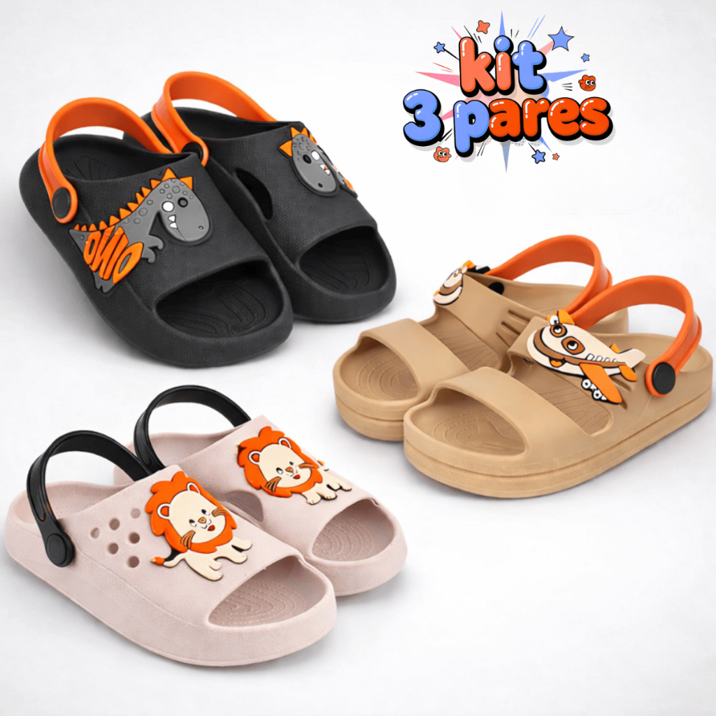 Kit 3 Pares Sandália Papete Infantil Menino Confortável Promoção