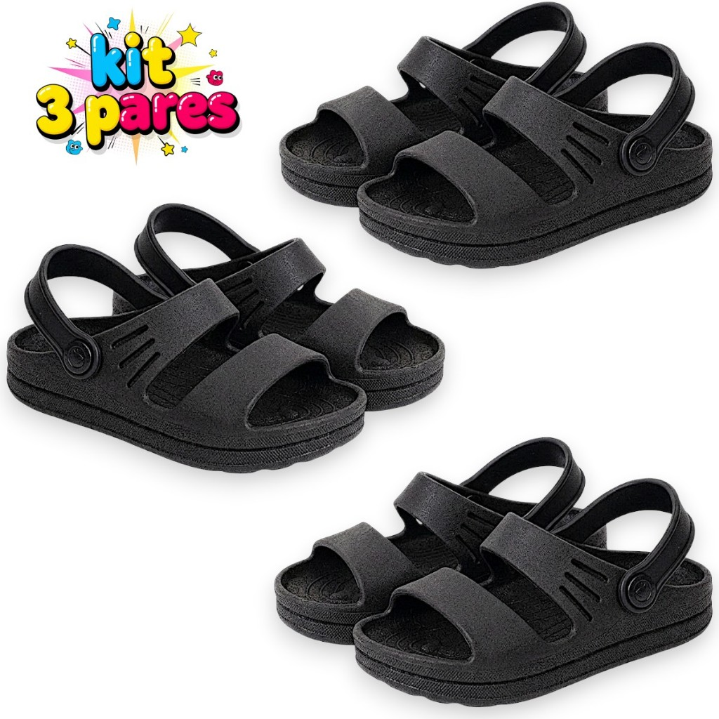Kit 3 Pares Sandália Papete Infantil Menino Confortável Promoção