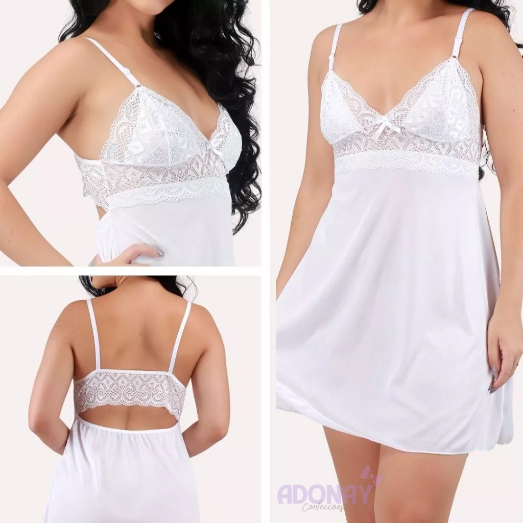 Camisola Com Calcinha Sexy Feminina Curta Sensual Com Renda Sem Bojo Costas Nua Sexy