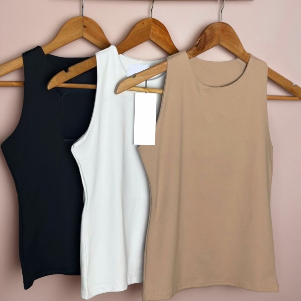KIT 2 Regata Blusinha Feminina Suplex Duplo Básica Elegante Blogueira Tendencia