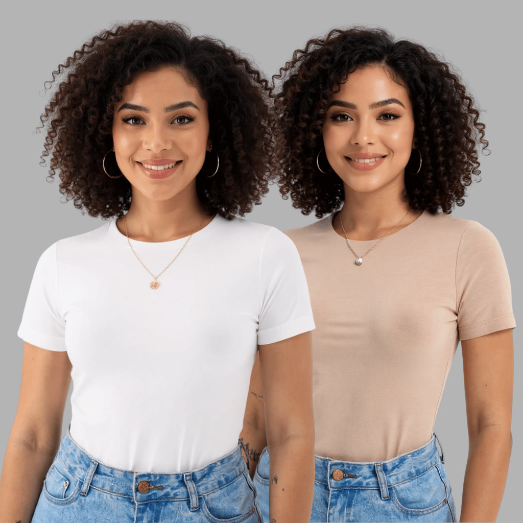 Kit 2 Blusas Femininas Suplex Manga Curta Básica Premium