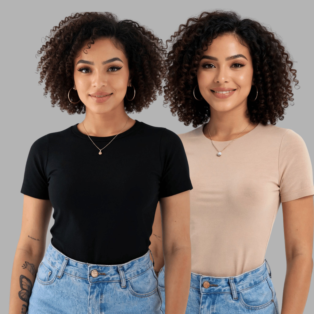 Kit 2 Blusas Femininas Suplex Manga Curta Básica Premium