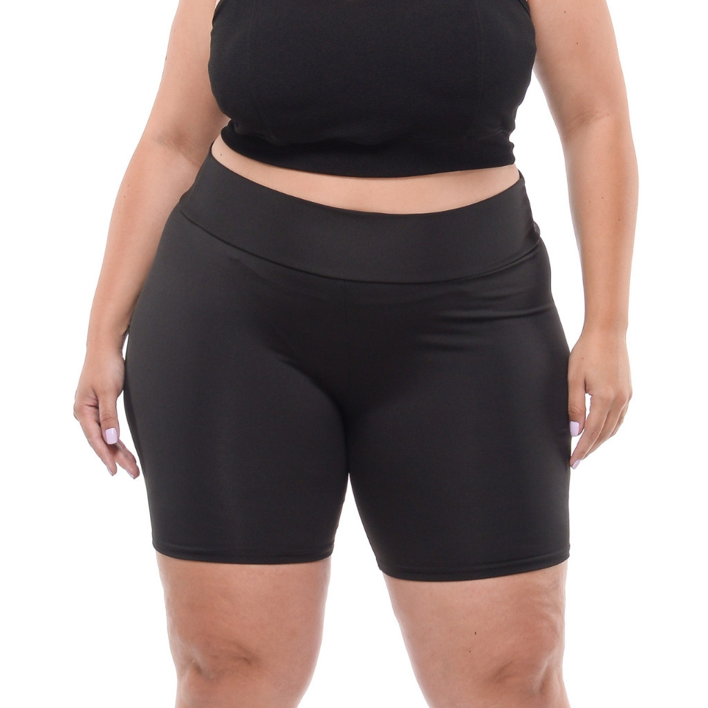 Kit 02 Short Legging Feminino Plus Size Meia Coxa Cintura Alta Bermuda Zero Transparência