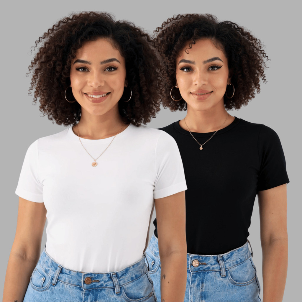 Kit 2 Blusas Femininas Suplex Manga Curta Básica Premium