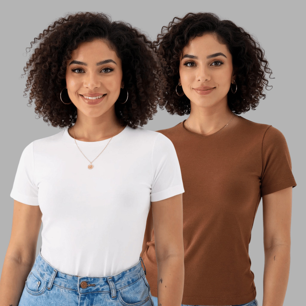 Kit 2 Blusas Femininas Suplex Manga Curta Básica Premium