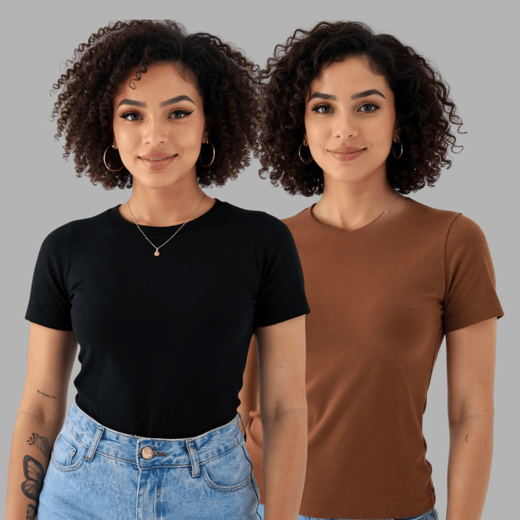 Kit 2 Blusas Femininas Suplex Manga Curta Básica Premium