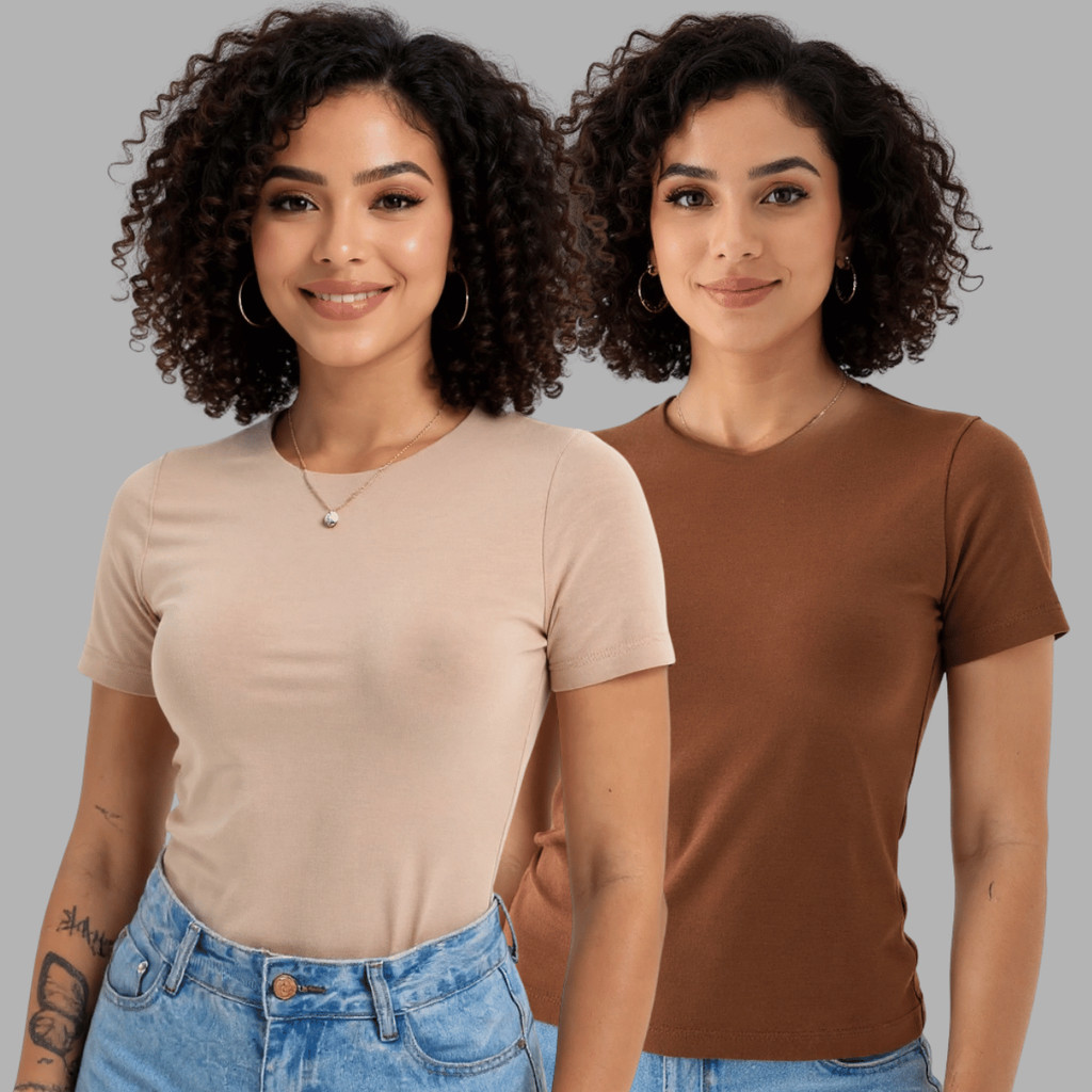 Kit 2 Blusas Femininas Suplex Manga Curta Básica Premium
