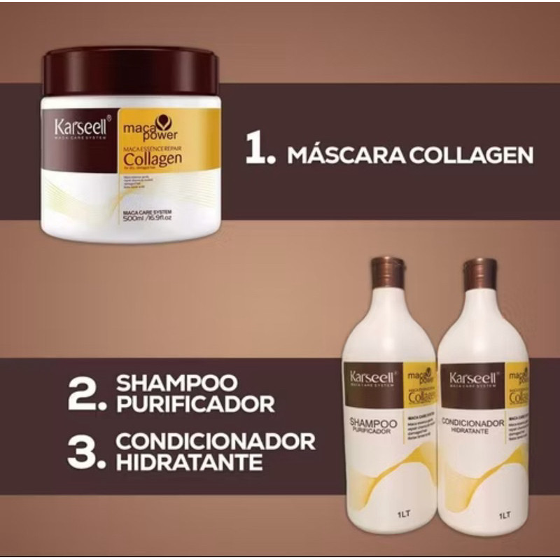 Kit Completo Karseell Máscara 500g + condicionador 1L + Shampoo 1L + Óleo karseell 50ml